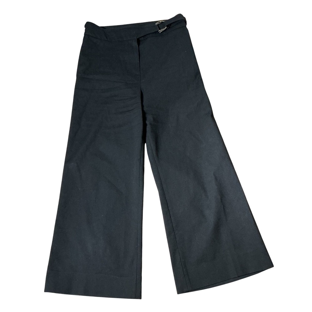 NetWork Wide Leg Trousers Womens 36 Black High Rise Side Buckle Crop Culottes